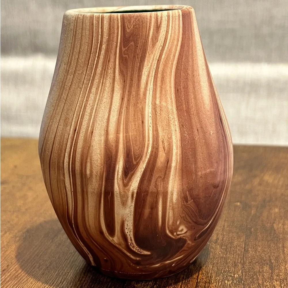 Vtg Pine Scent Pottery Vase Faux Bois Woodgrain Brown MCM‎ Retro Boho Chic